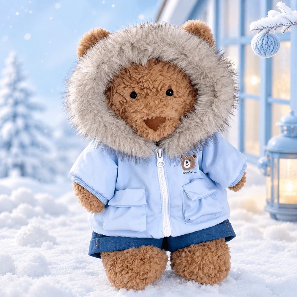 Blue Hooded Puffer Jacket for Bartholomew Bear Plush – 10 Inch [BXYC-47-10IN]